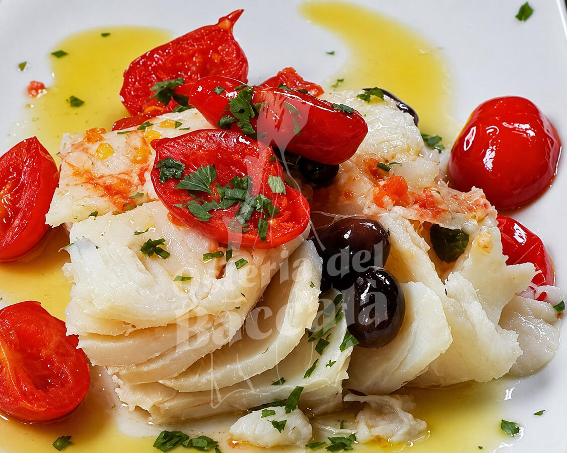 Stoccafisso “Curuniello” con pomodoro, olive e capperi